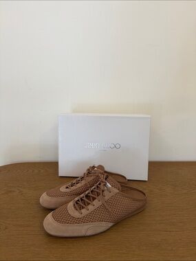Jimmy Choo Women’s Sunny Mule Tan Mesh & Suede Slip-On Sneakers